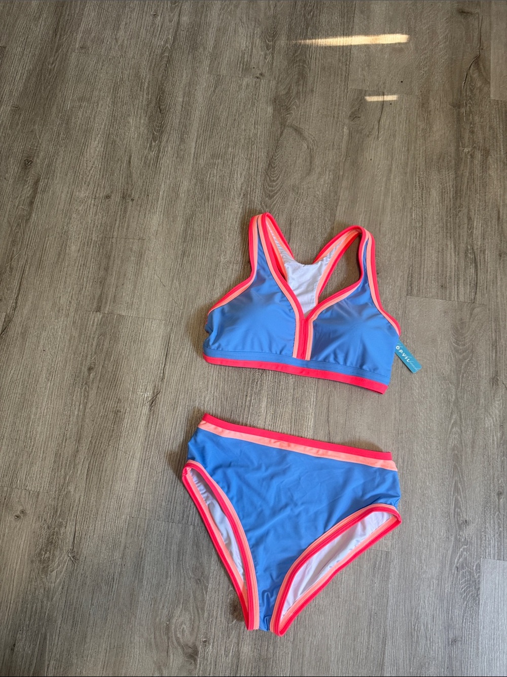 Blue and Neon Pink Trim Women's Bikini Set
